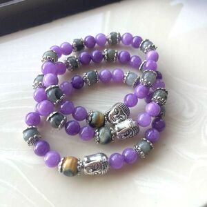 Dream tiger eye Buddha head labradorite kunzite ONE NEW stretch bracelet hand cr